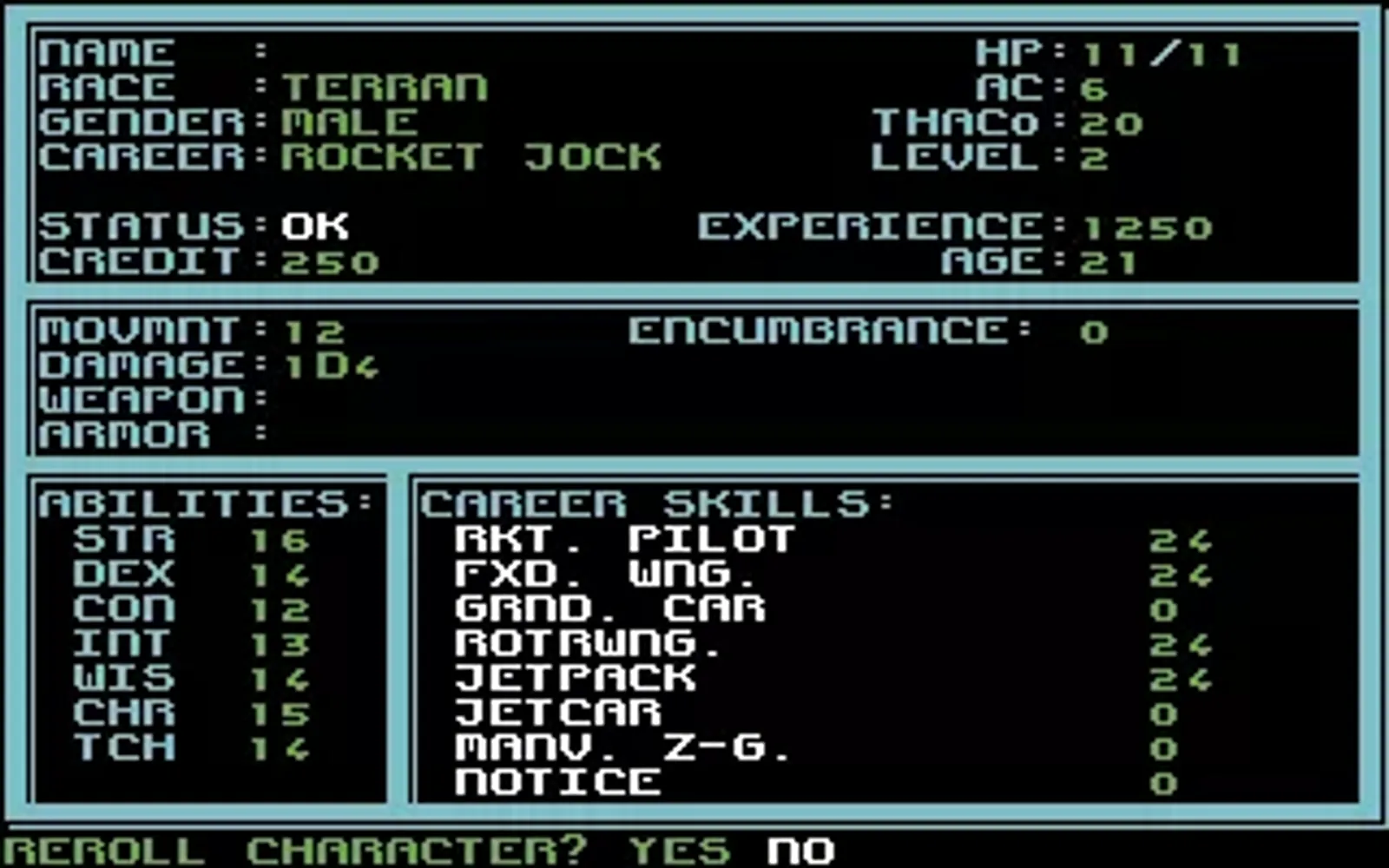 Rolling a new character