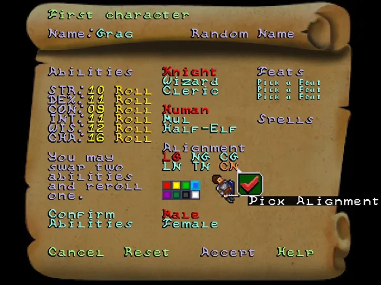 Creating your characters. The game adheres to 3E D&D rules, but with some minor changes.