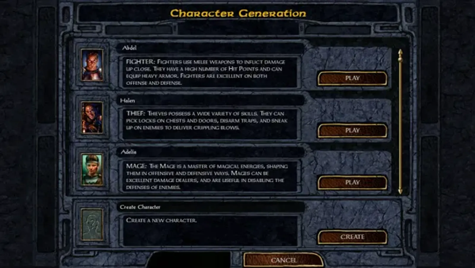 Character Generation - choose one from the list or...