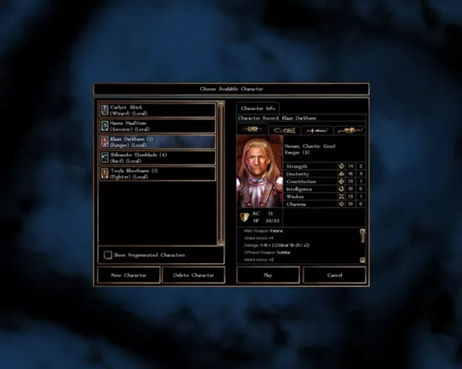 Multiple Personalities. The character selection screen.