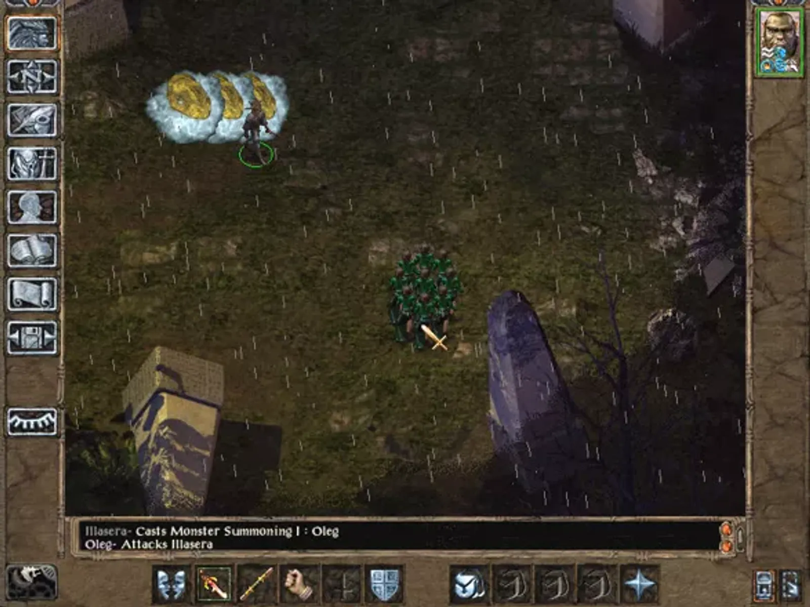 Your first confrontation - romantic mood, rain, weird self-splitting crazy spawn of Bhaal, all that...