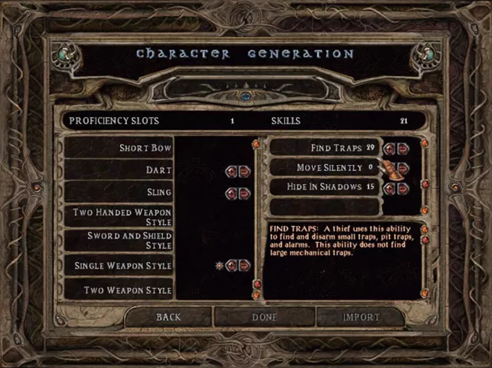 Character creation. Trying to create a Monk here; going through weapon proficiencies and special abilities