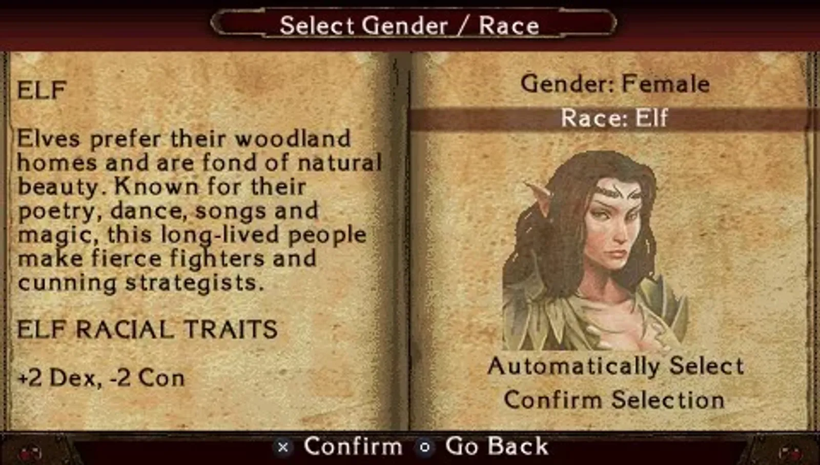 Select your race and gender