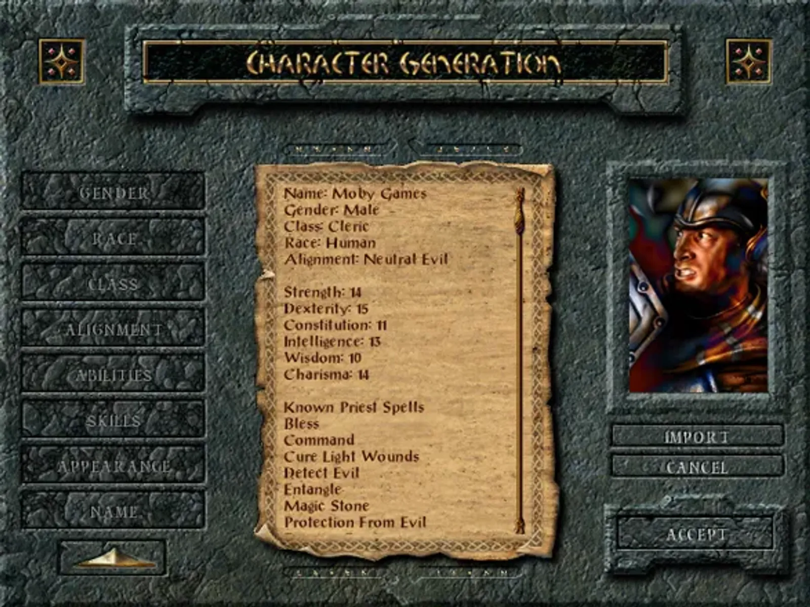 Character generating. Classic D&D rules apply