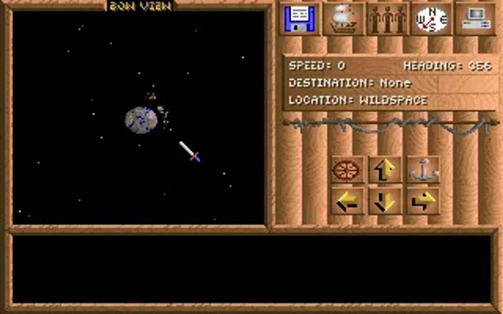 Game start - this is the main navigation screen. Currently overlooking an unknown planet.