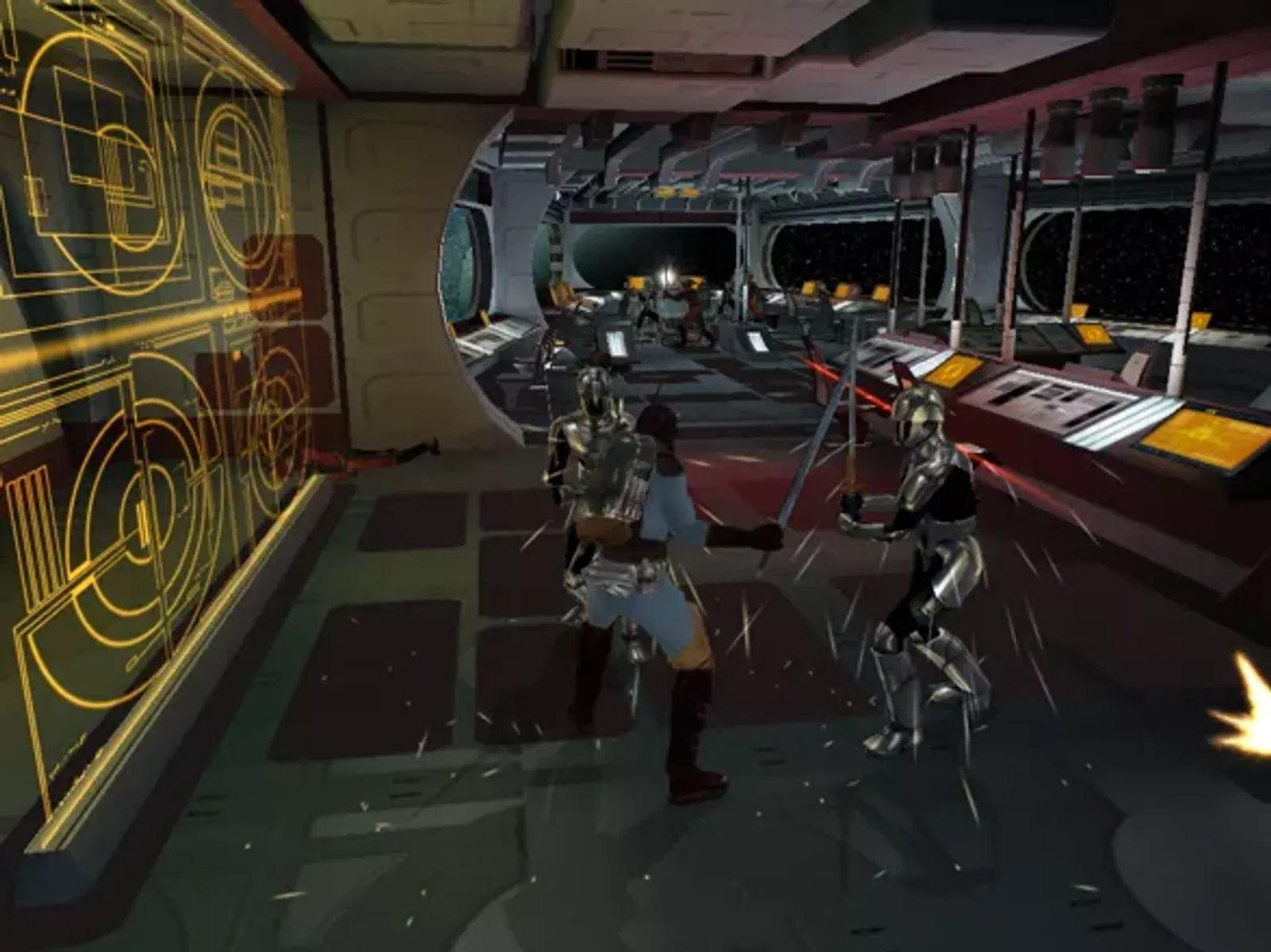 A sword fight with two of the Sith