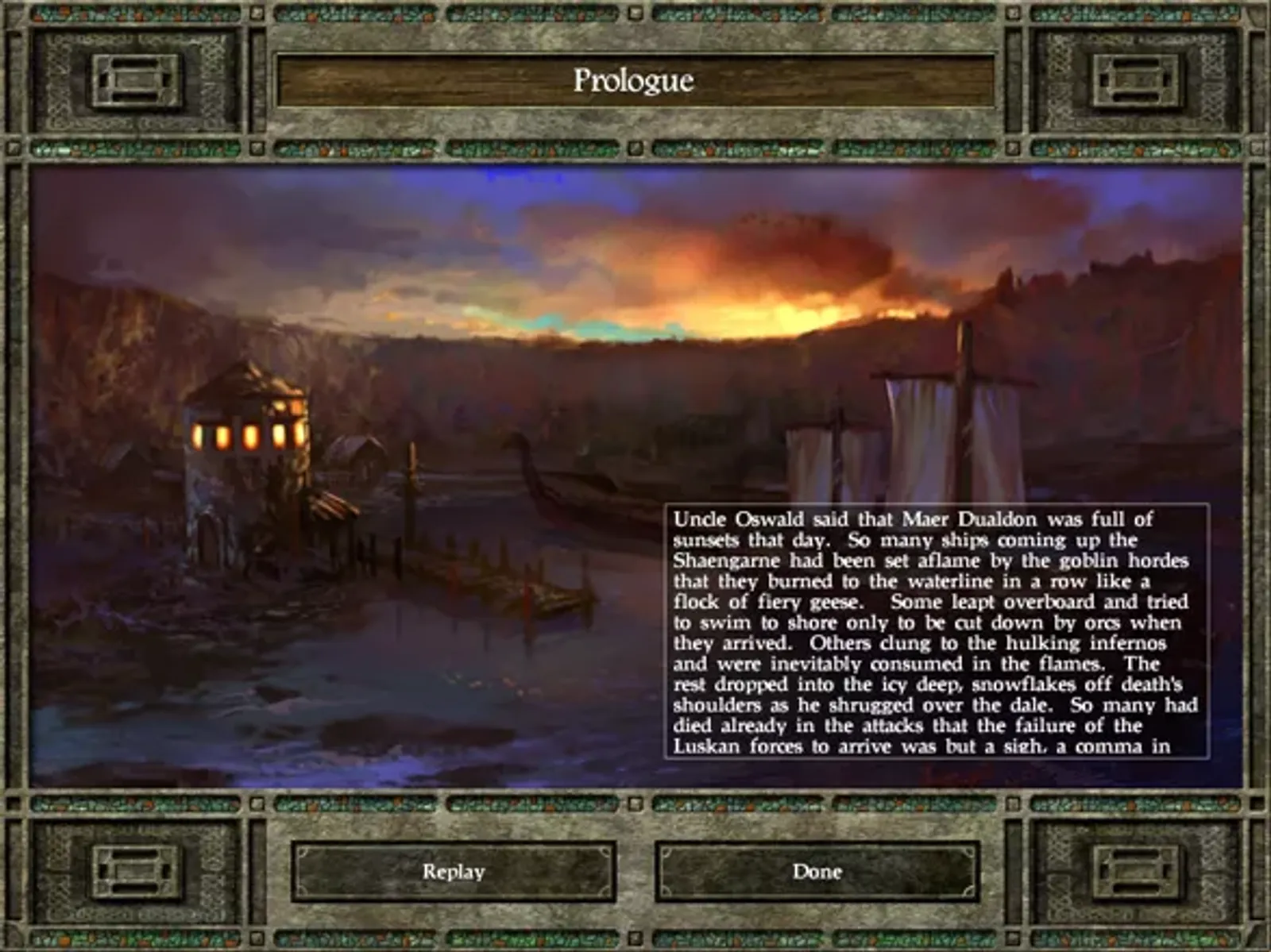 A prologue screen introduces each chapter