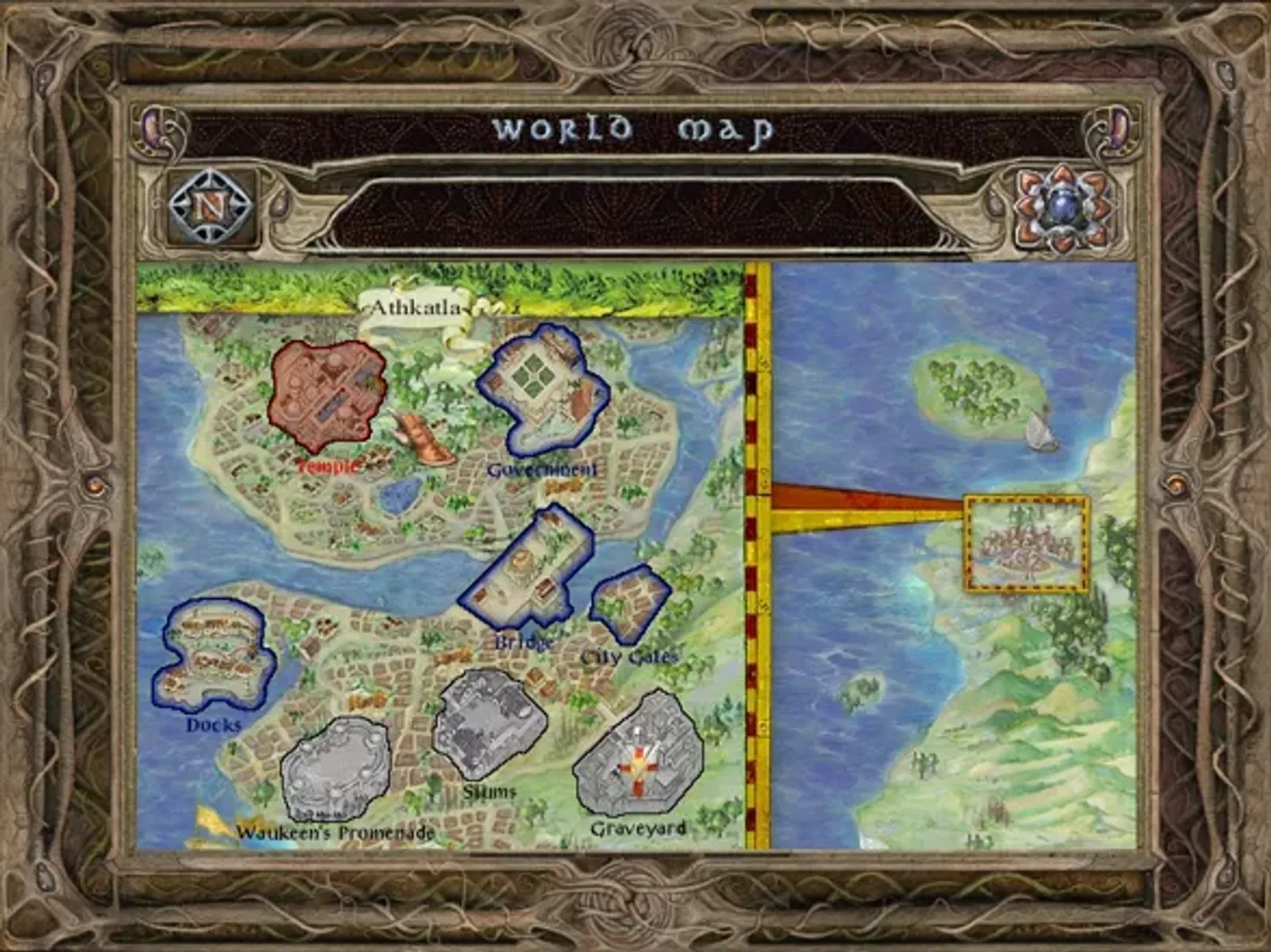 This part of the world map shows the city of Athkatla.