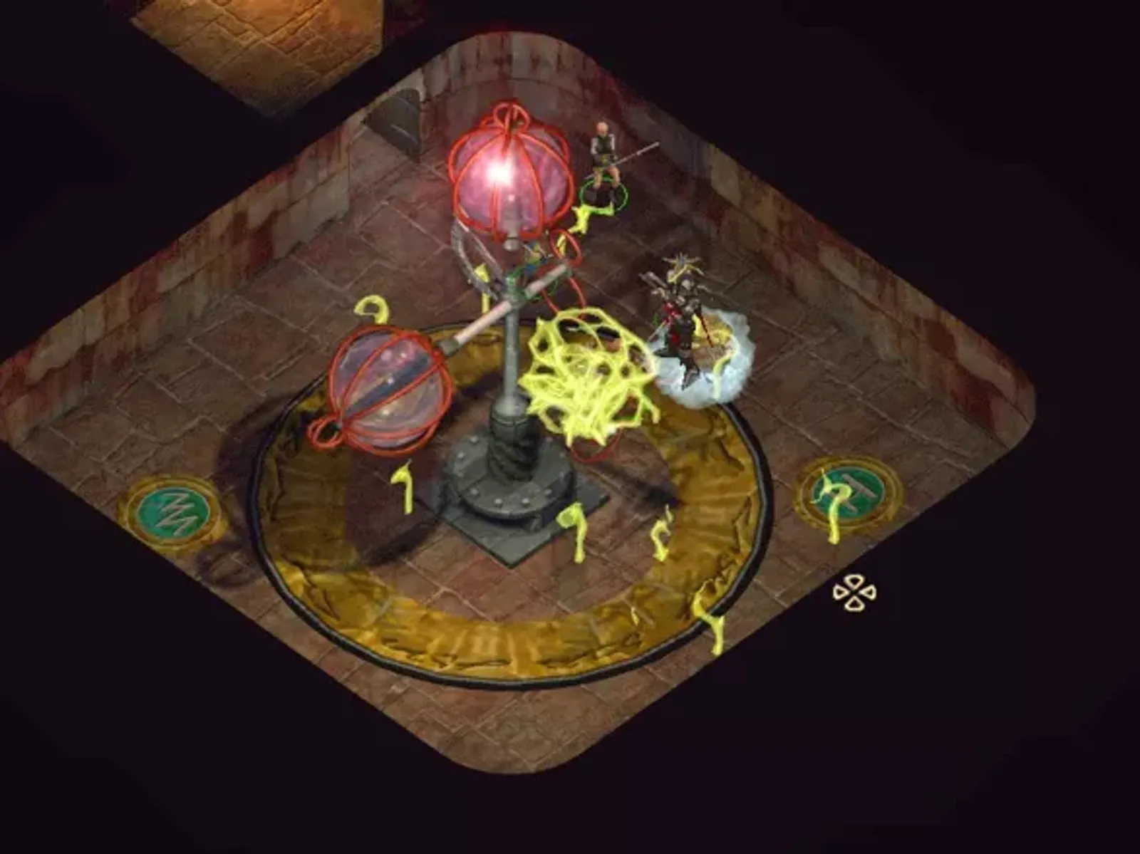 A magical attack. The green tentacles entangle persons.
