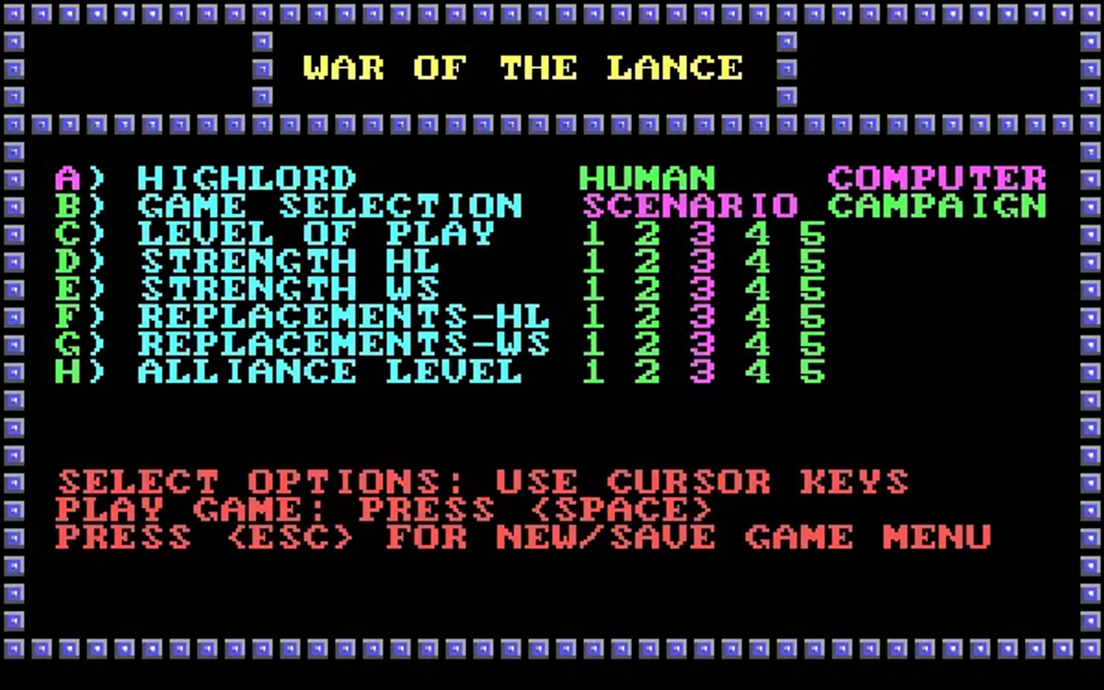 Main menu