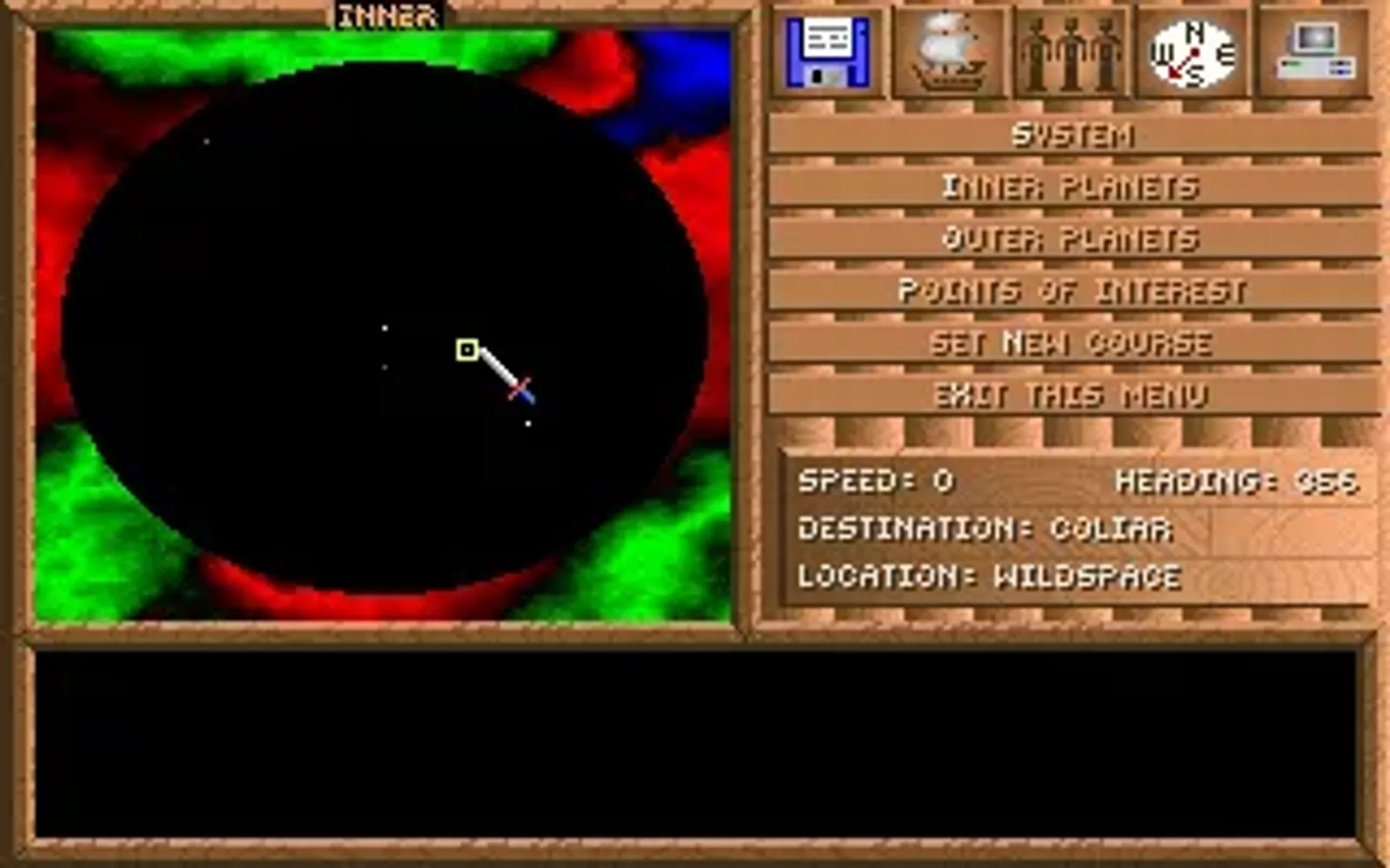 Navigation Screen - here you can set a course to a designated planet or area of space, which you can use to "spelljam" or autopilot your ship to that destination.