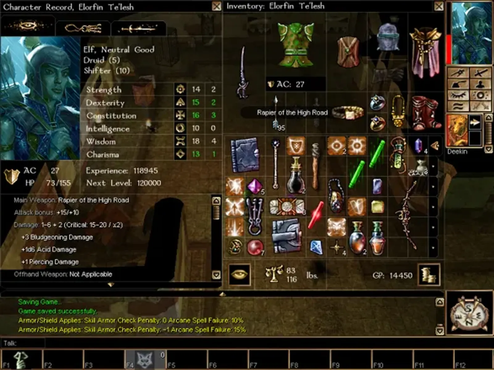 A look at your character and inventory sheets