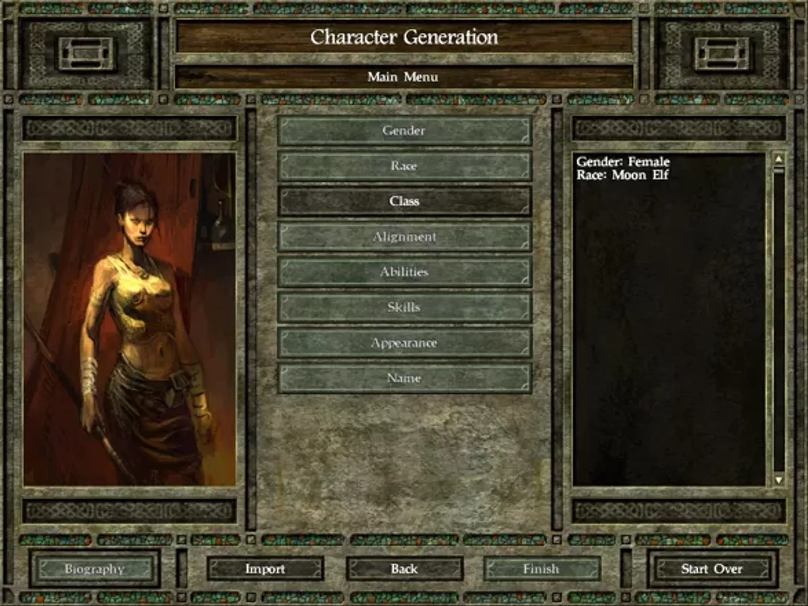 The classic Bioware/D&D character creation screen