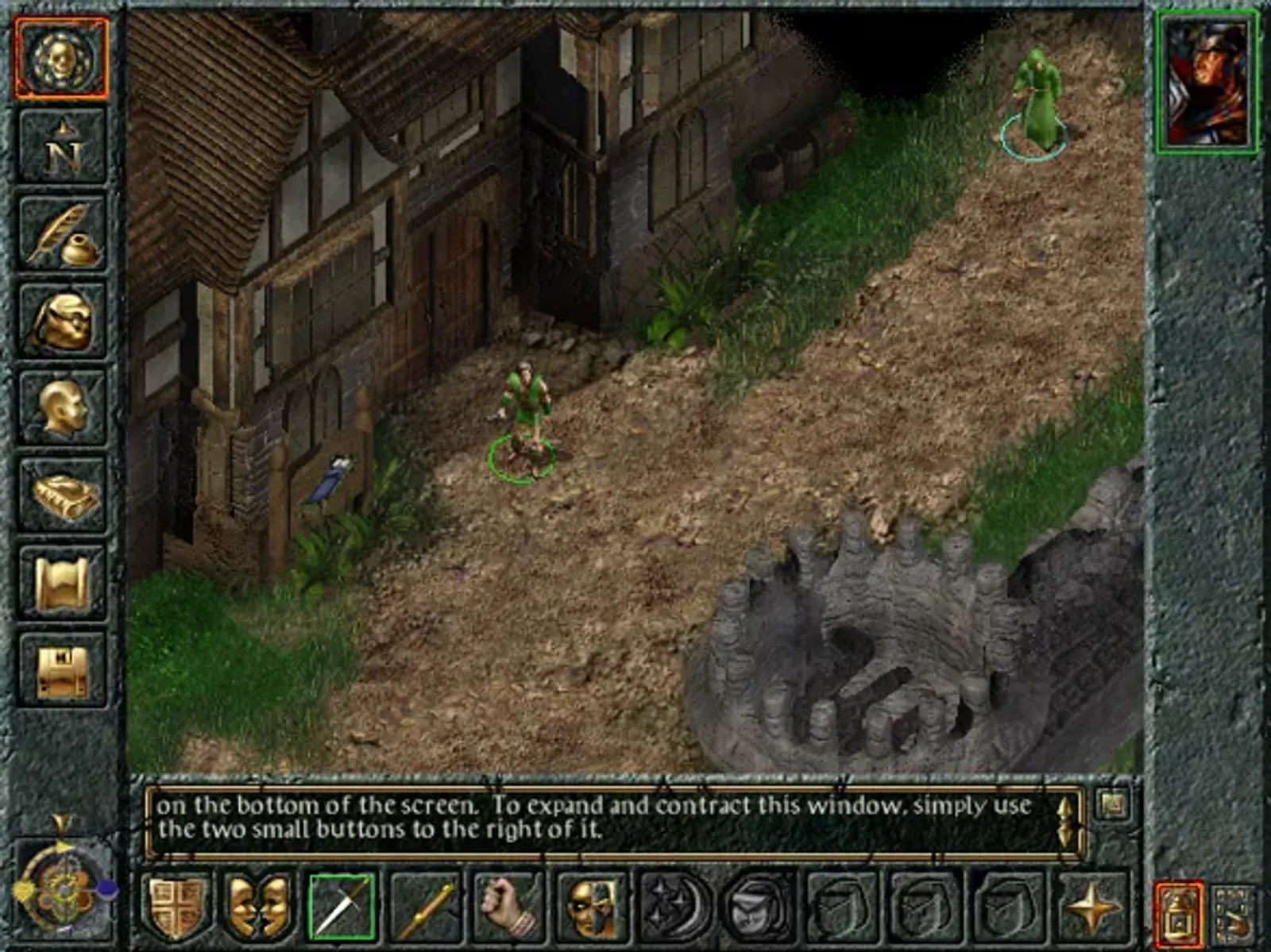 Our story begins here outside an inn in the scholarly town of Candlekeep