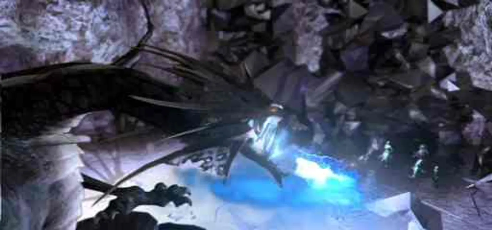 A dragon looses its breath weapon as the adventurers scatter across the cavern